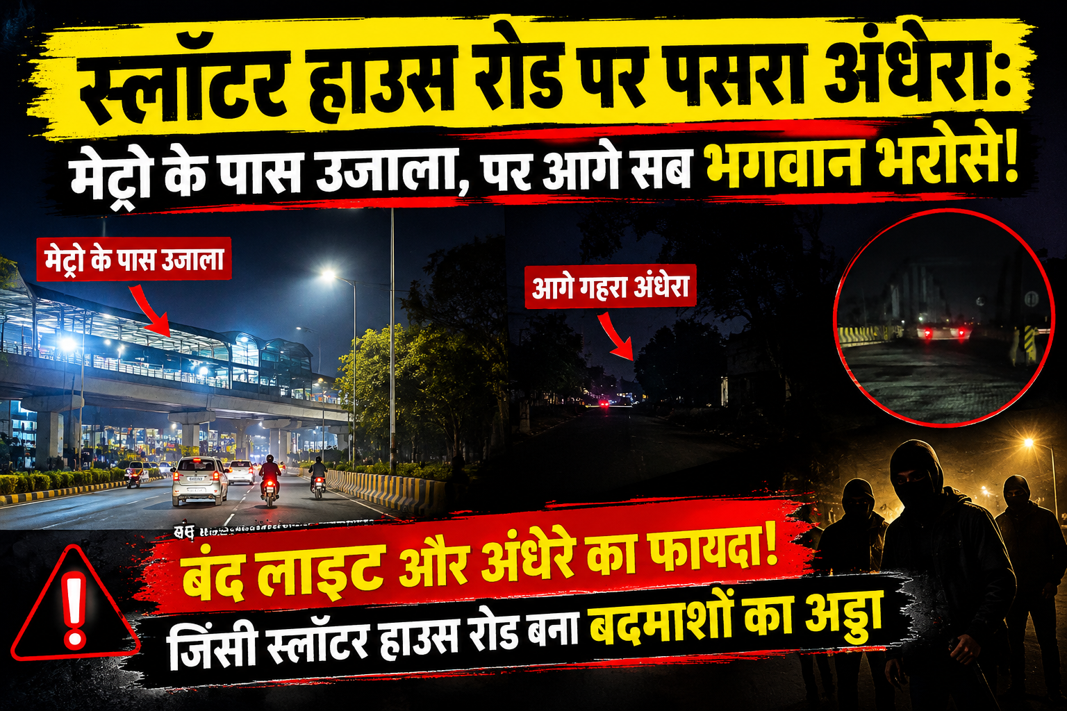 अंधेरे का फायदा उठा रहे बदमाश! जहांगीराबाद स्लॉटर हाउस रोड पर लाइट बंद होने से बढ़ रहे लूट और हादसों के खतरे